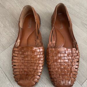 Sunsteps Brown Hand Woven Leather Huarache Slip On Sandals Women's Size 8.5